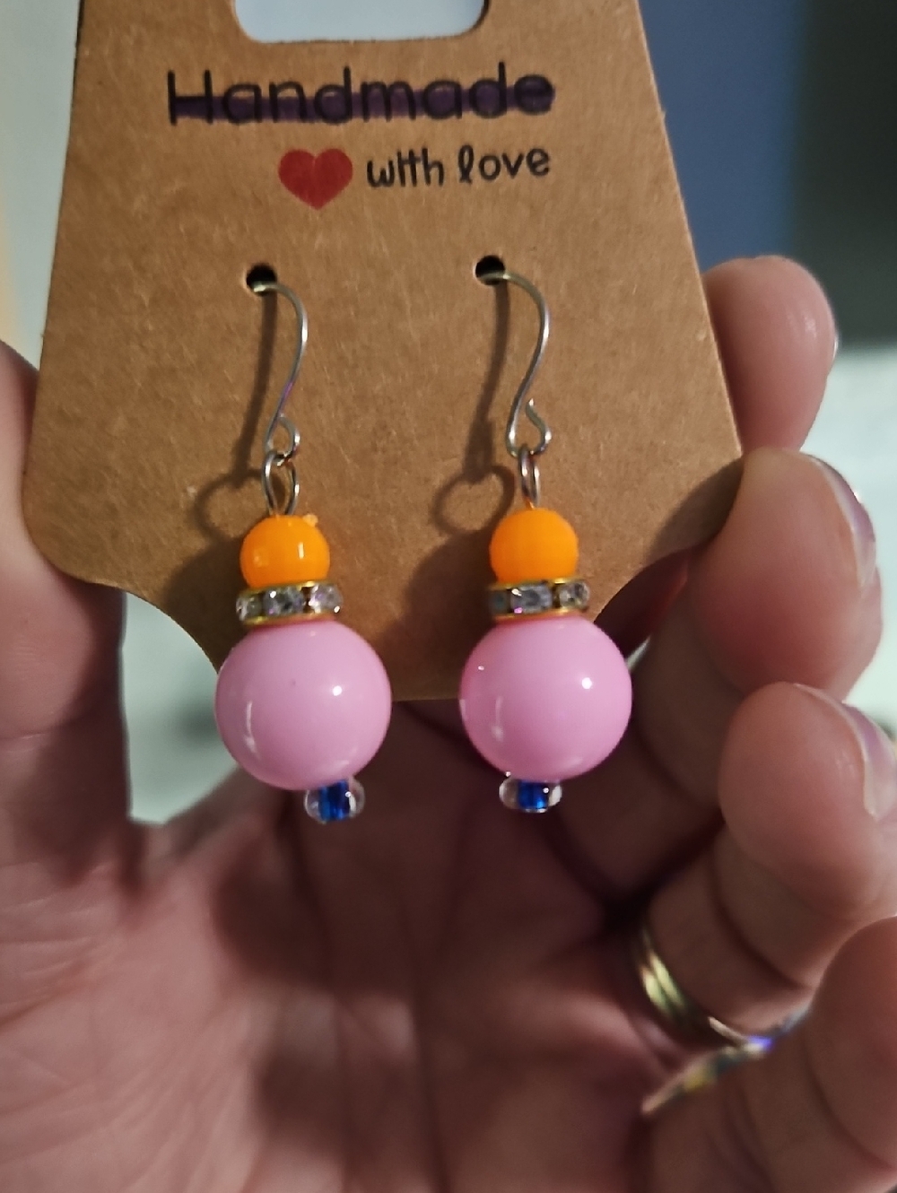 Pink & Orange Bead Drop Earrings